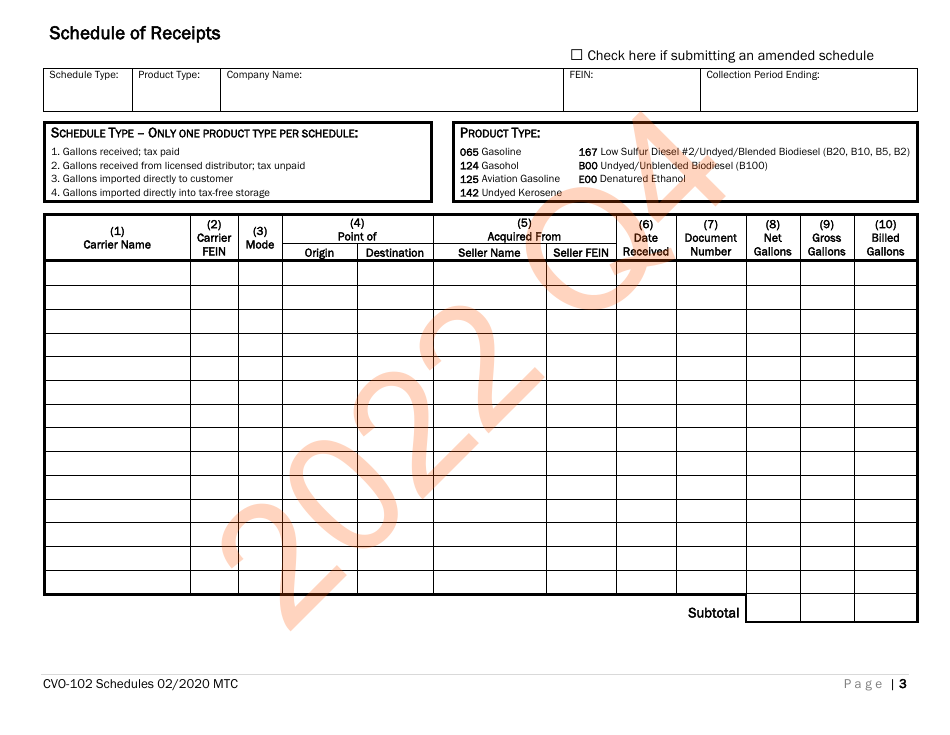 Form CVO-102 Distributor Fuel Tax Return - Fourth (4th) Quarter - Vermont, Page 3