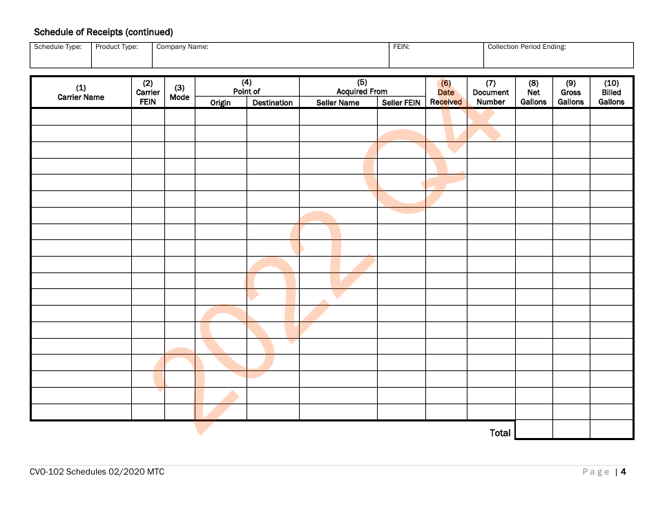 Form CVO-102 Distributor Fuel Tax Return - Fourth (4th) Quarter - Vermont, Page 4