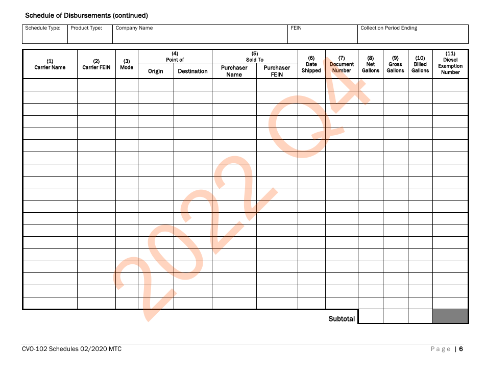 Form CVO-102 Distributor Fuel Tax Return - Fourth (4th) Quarter - Vermont, Page 6