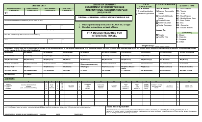 Form CVO-160 Schedule A/E Original/Renewal Application Schedule - International Registration Plan - Vermont