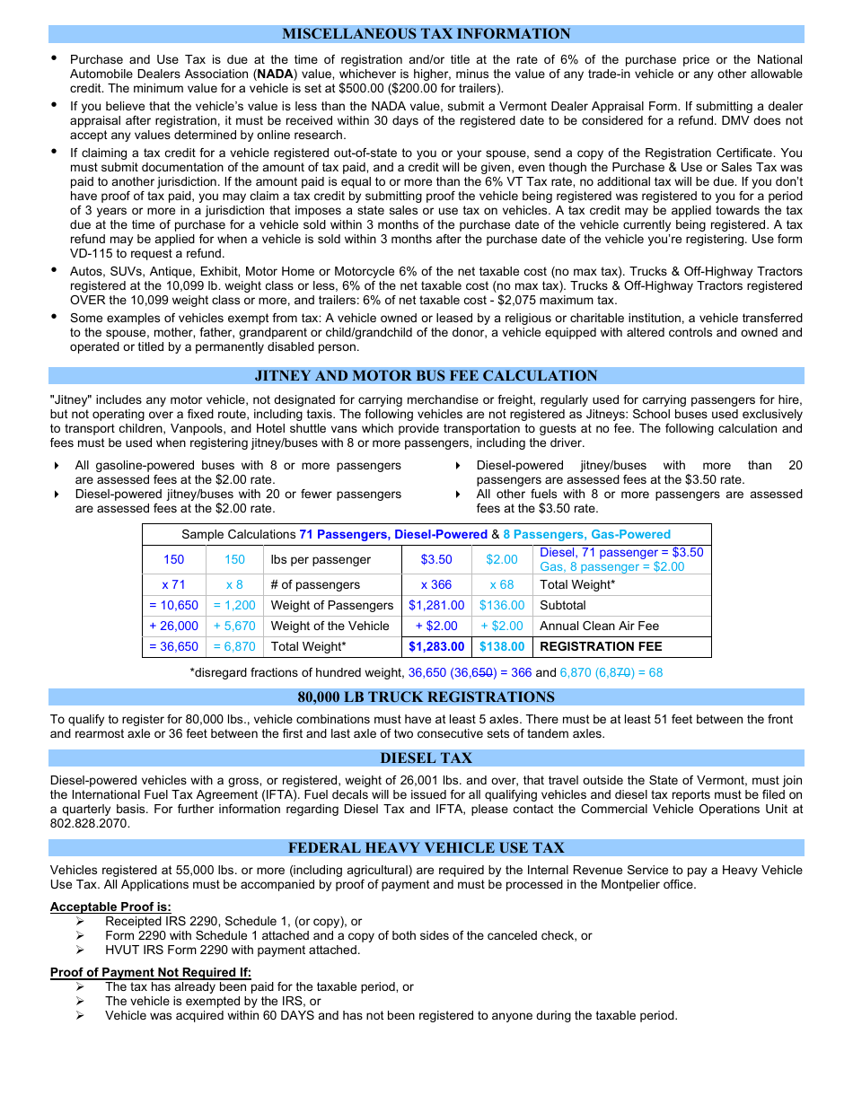 Instructions for Form VD-119 Vermont Registration, Tax  Title Application - Vermont, Page 3