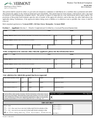 Form VN-022 Window Tint Medical Exemption - Vermont