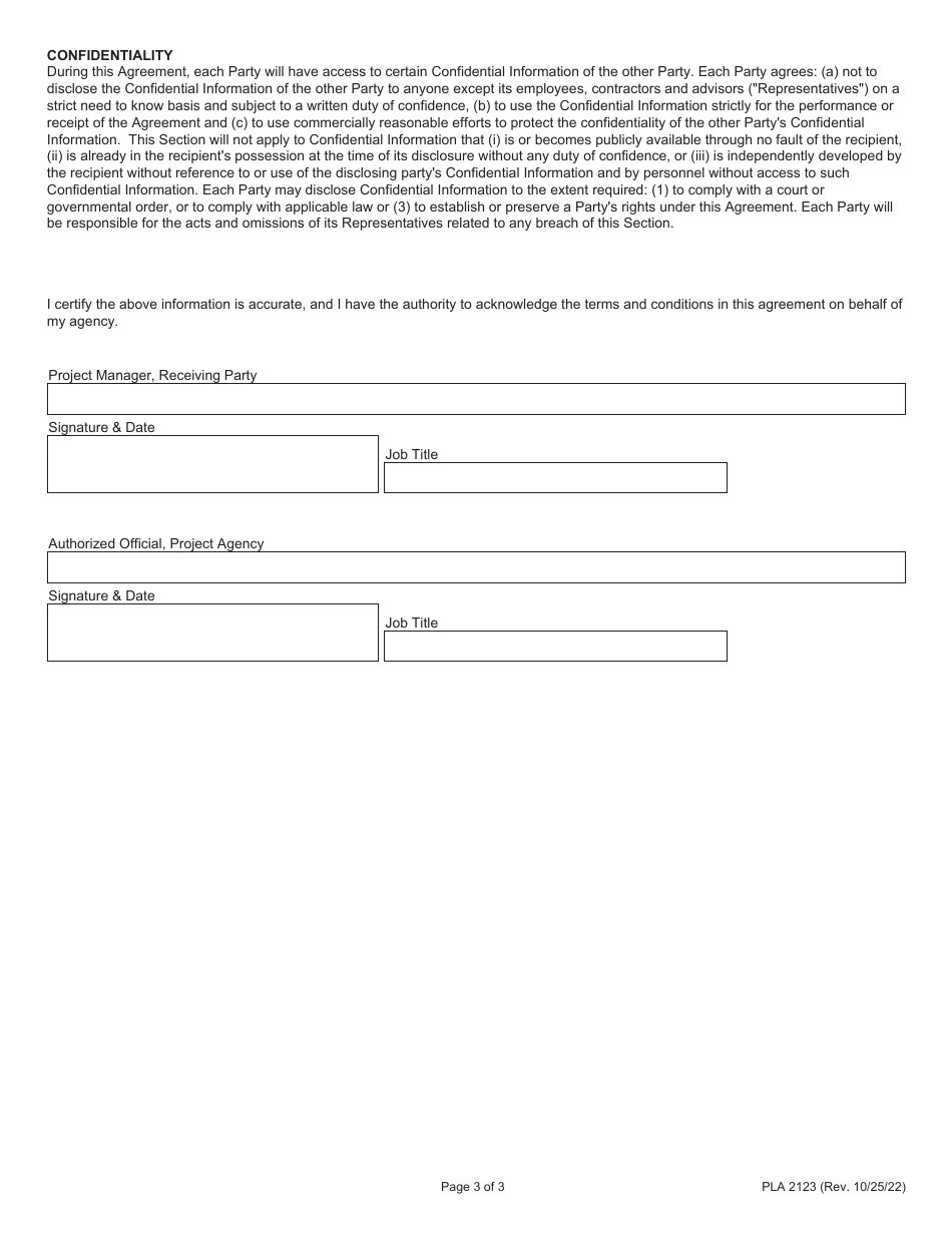 Form PLA2123 Statewide Travel Demand Model Data Sharing Agreement - Illinois, Page 3