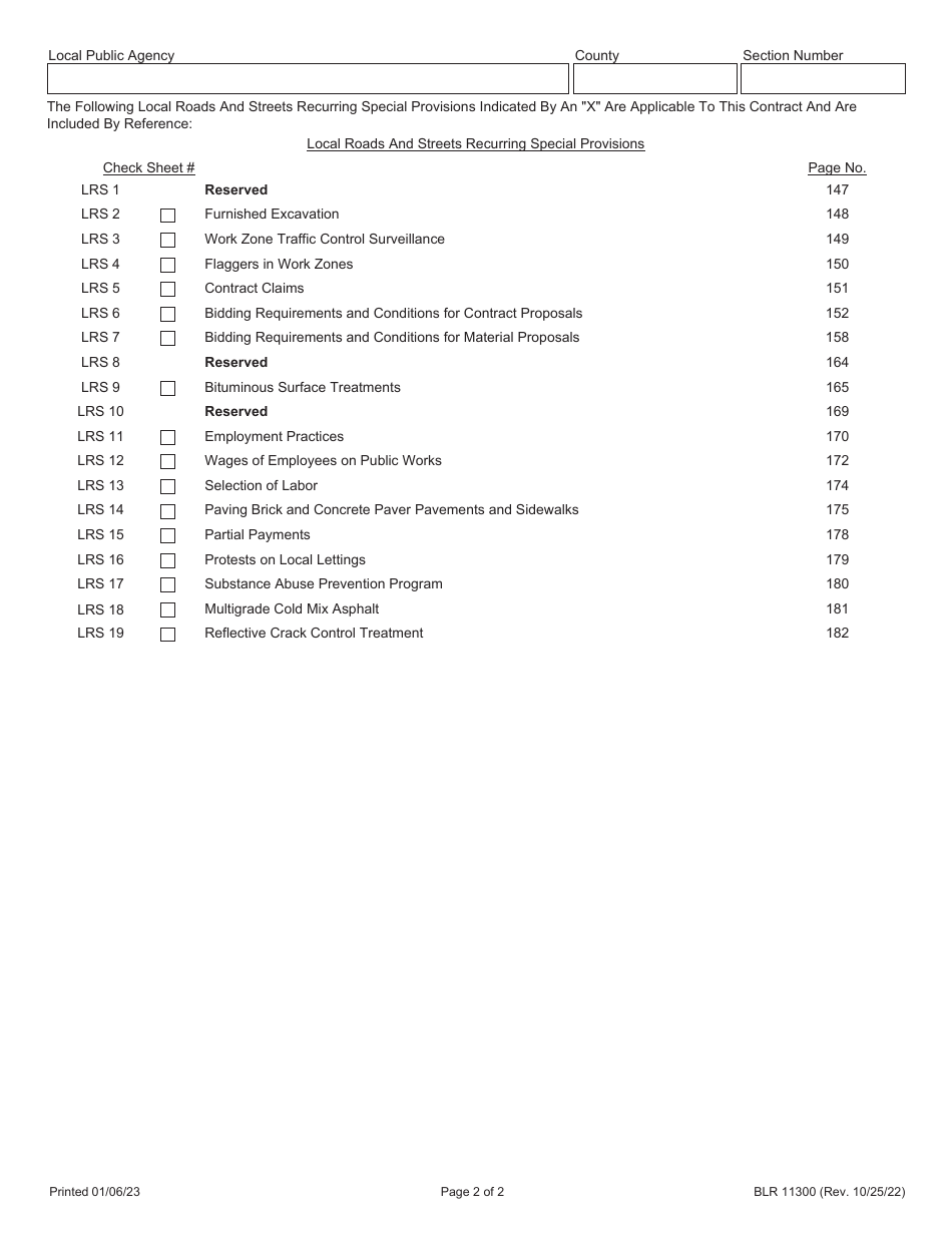 Form BLR11300 Check Sheet for Recurring Special Provisions - Illinois, Page 2