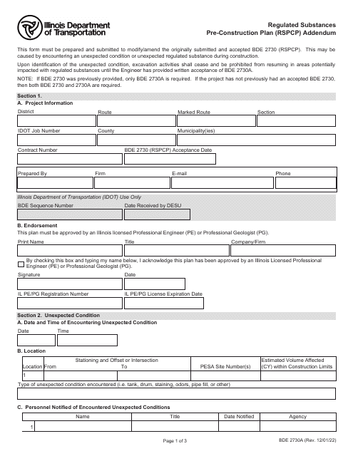 Form BDE2730A  Printable Pdf