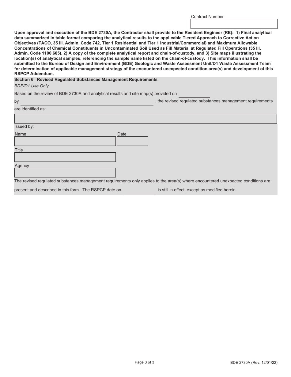 Form BDE2730A Regulated Substances Pre-construction Plan (Rspcp) Addendum - Illinois, Page 3