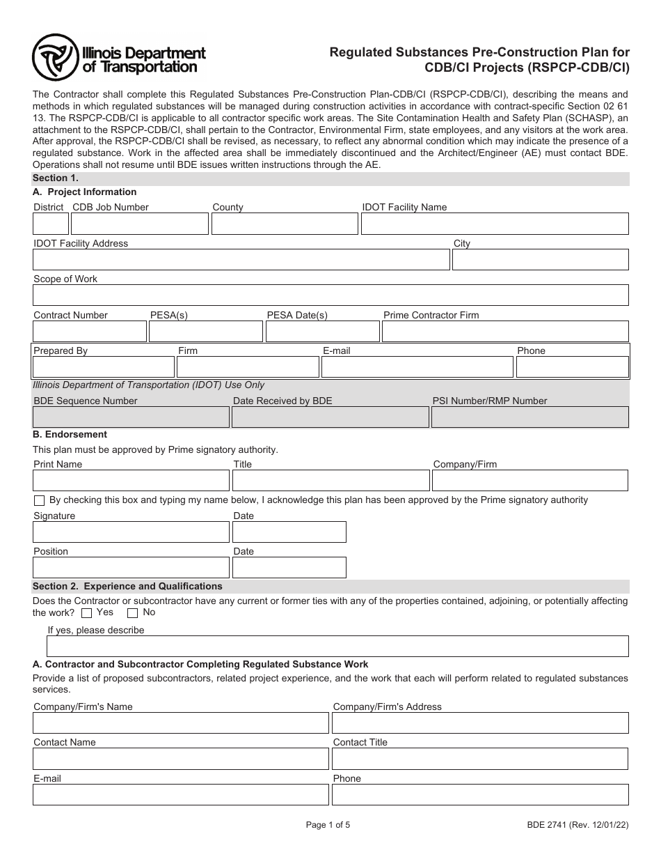 Form BDE2741 - Fill Out, Sign Online and Download Fillable PDF ...