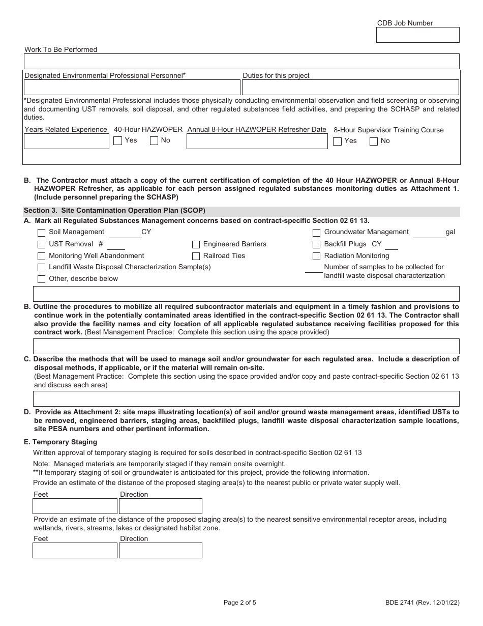 Form BDE2741 Regulated Substances Pre-construction Plan for CDB / Ci Projects (Rspcp-CDB / Ci) - Illinois, Page 2