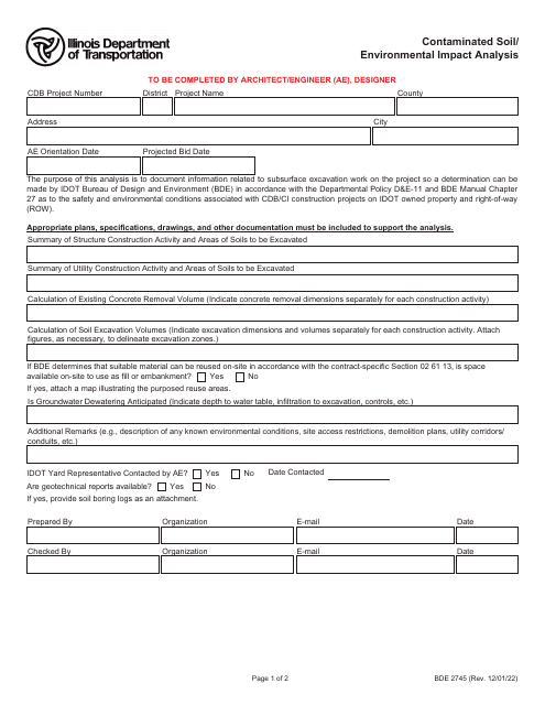 Form BDE2745  Printable Pdf