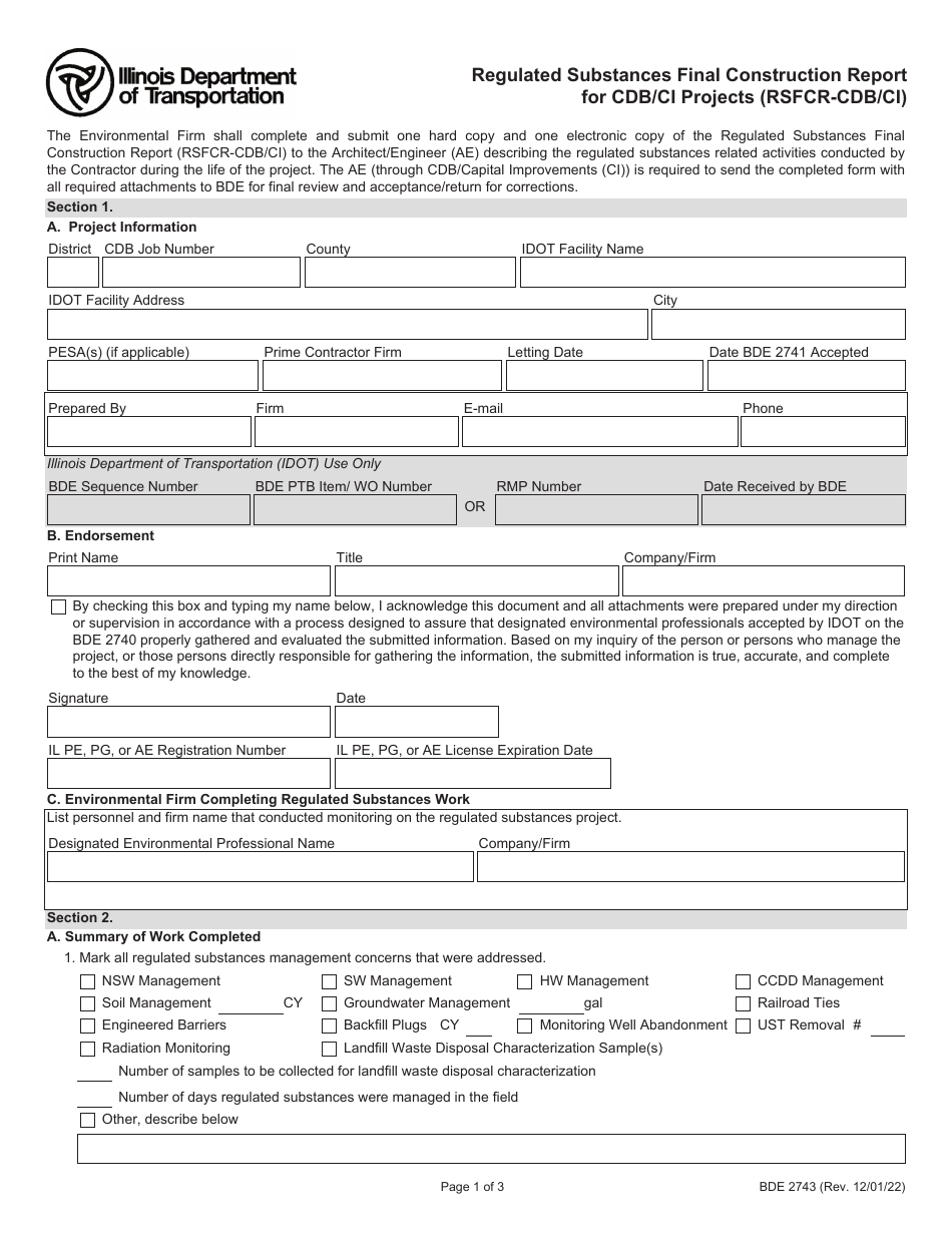 Form BDE2743 - Fill Out, Sign Online and Download Fillable PDF ...