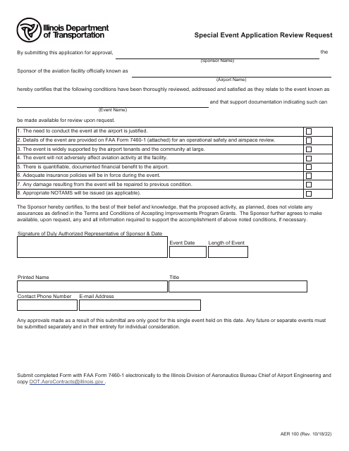 Form AER100 Special Event Application Review Request - Illinois