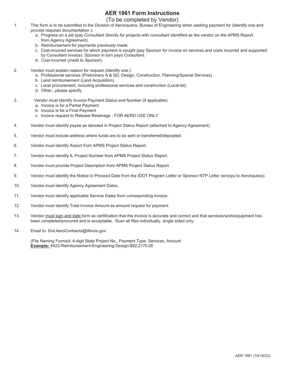 Form AER1961 Vendor Invoice - Illinois, Page 2