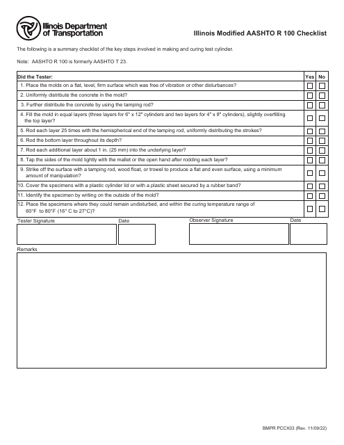 Form BMPR PCCX03 Illinois Modified Aashto R 100 Checklist - Illinois