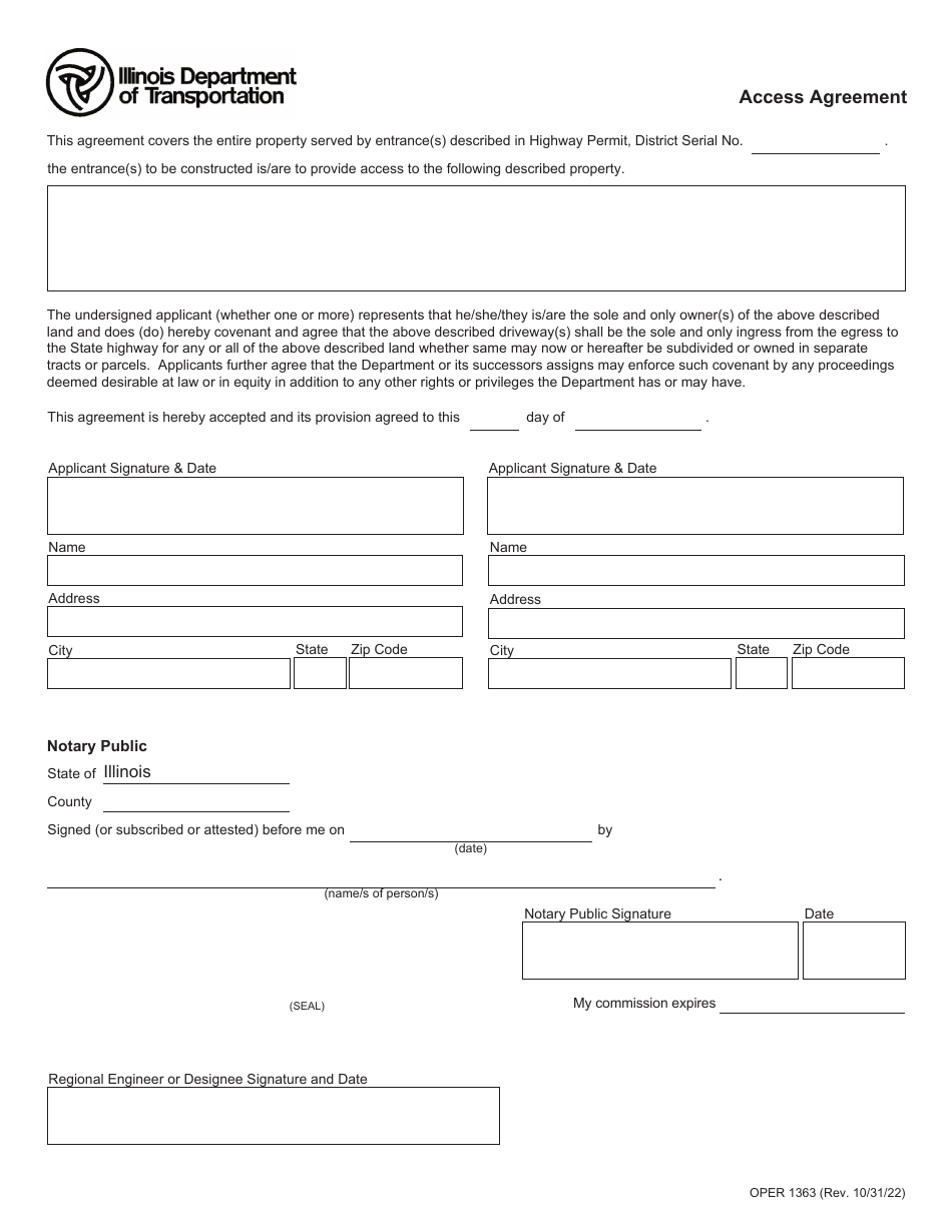Form OPER1363 Access Agreement - Illinois, Page 1