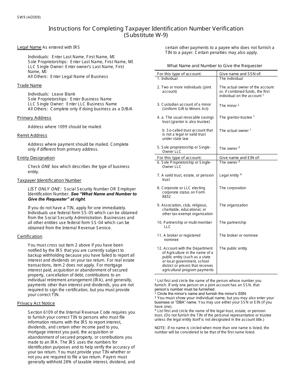 Form SW9 Fill Out, Sign Online and Download Fillable PDF, Montana