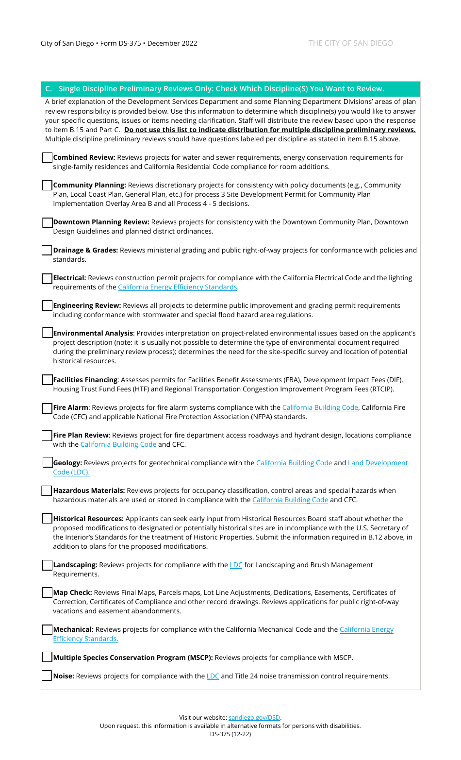 Form DS-375 Preliminary Review Questionnaire - City of San Diego, California, Page 3