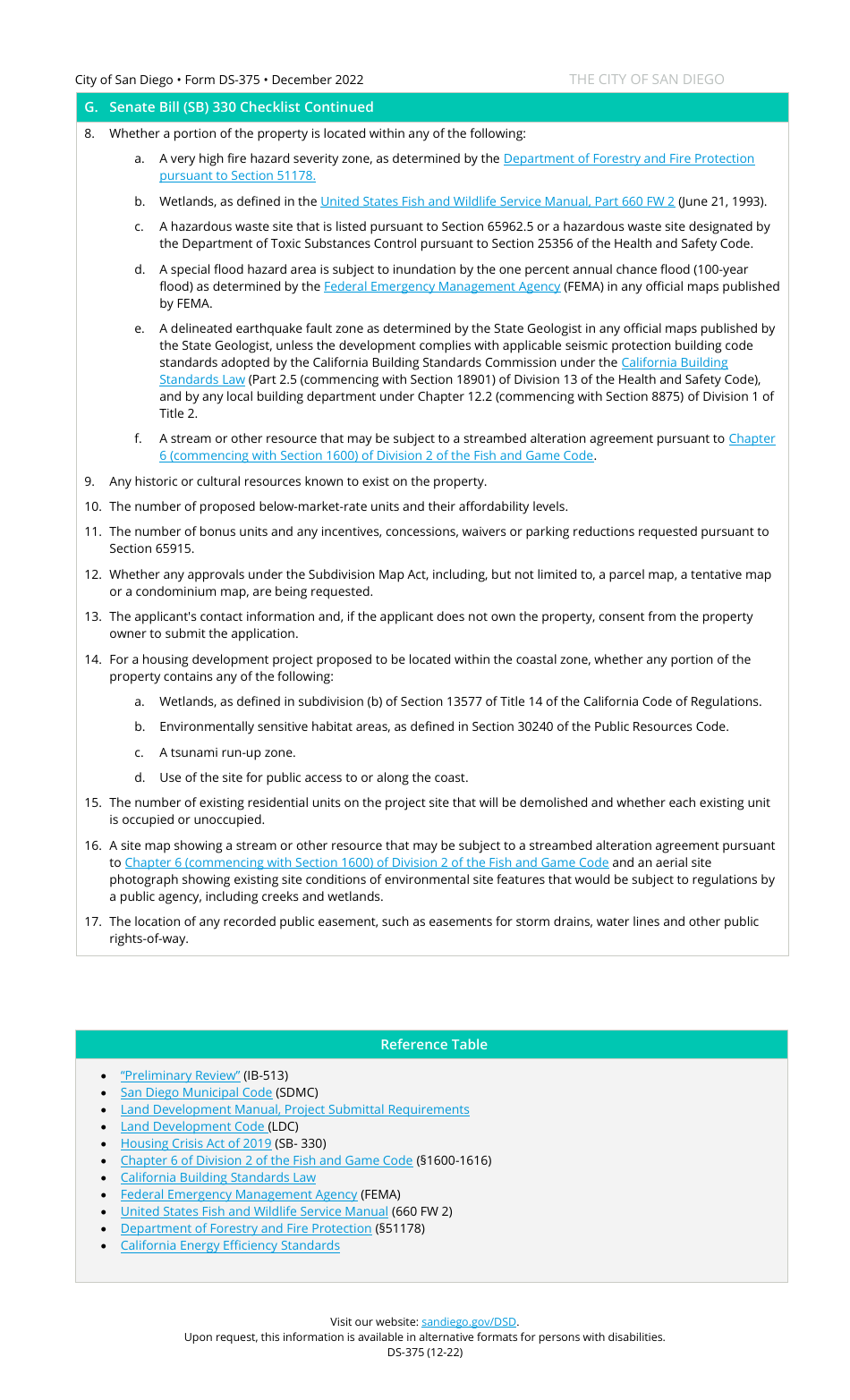 Form DS-375 Preliminary Review Questionnaire - City of San Diego, California, Page 7