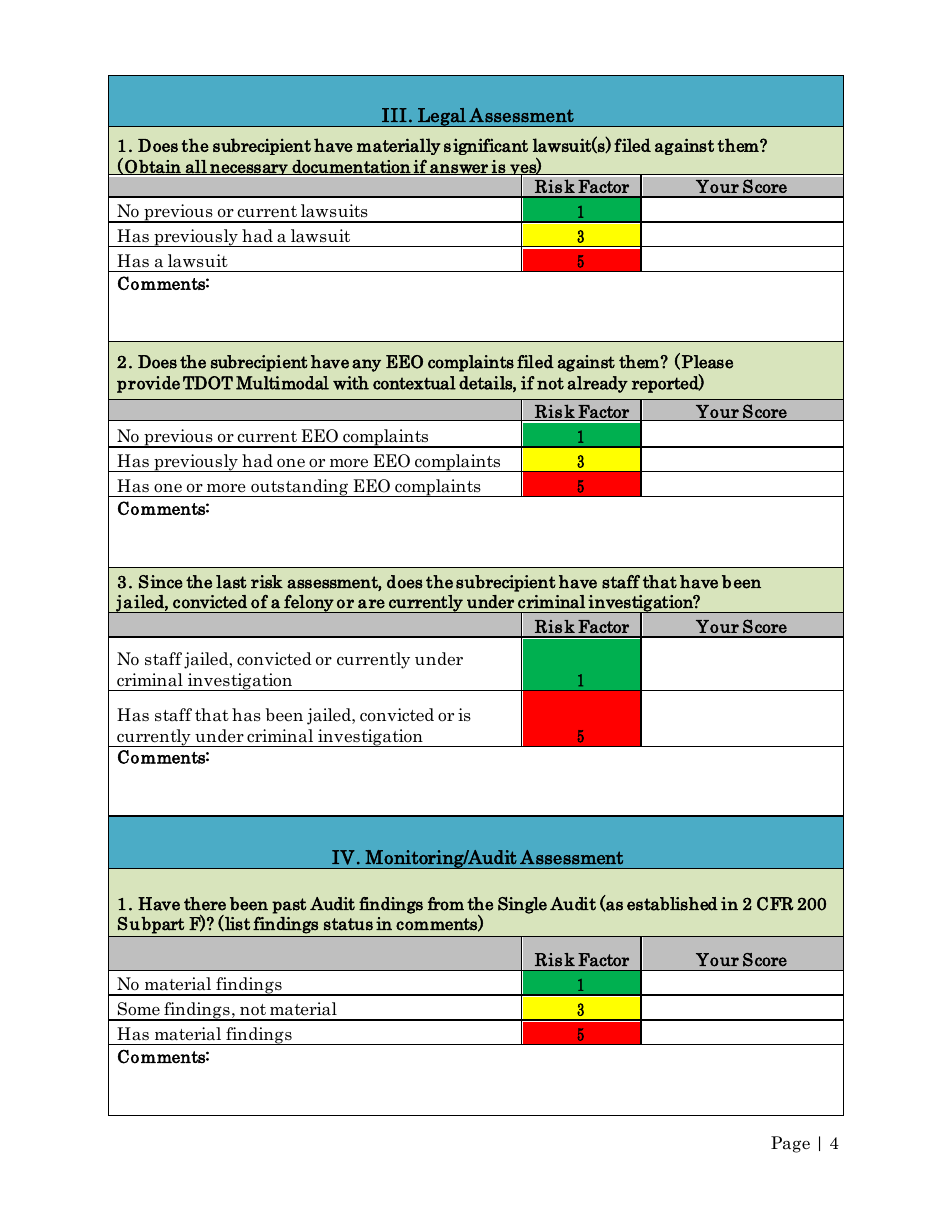 Risk Assessment Questionnaire (Non-HRA) - Tennessee, Page 4