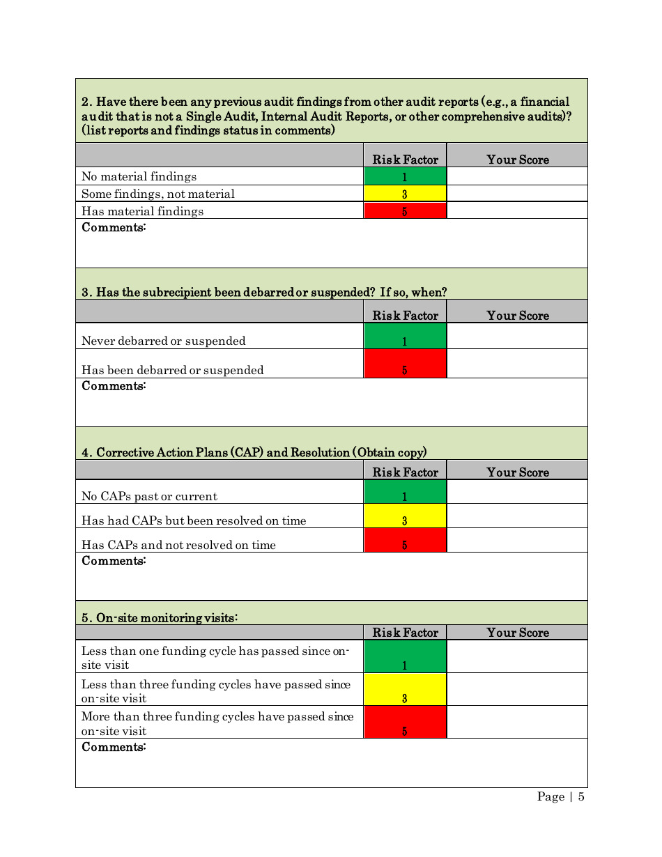 Risk Assessment Questionnaire (Non-HRA) - Tennessee, Page 5