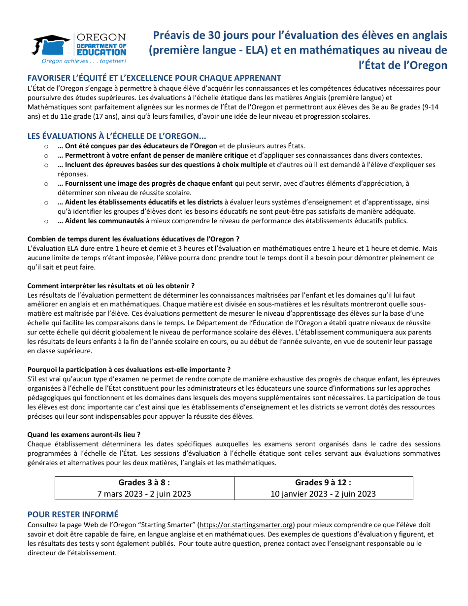 Annual Osas Opt-Out Form - Oregon (French), Page 1