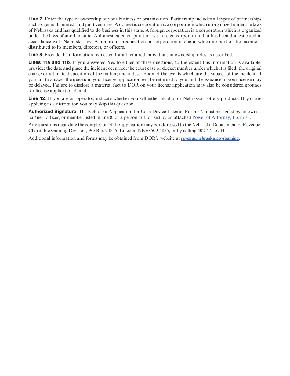 Form 57 Nebraska Application for Cash Device License - Nebraska, Page 3
