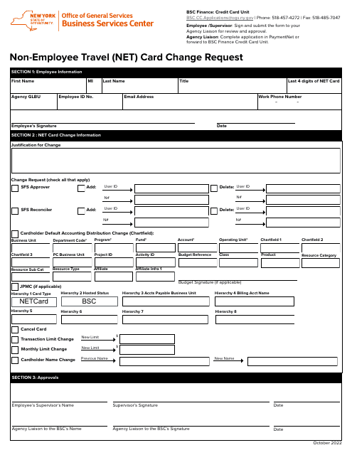 Non-employee Travel (Net) Card Change Request - New York Download Pdf
