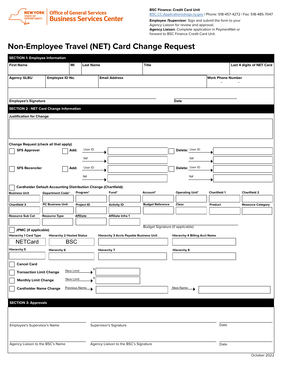 Non-employee Travel (Net) Card Change Request - New York, Page 1