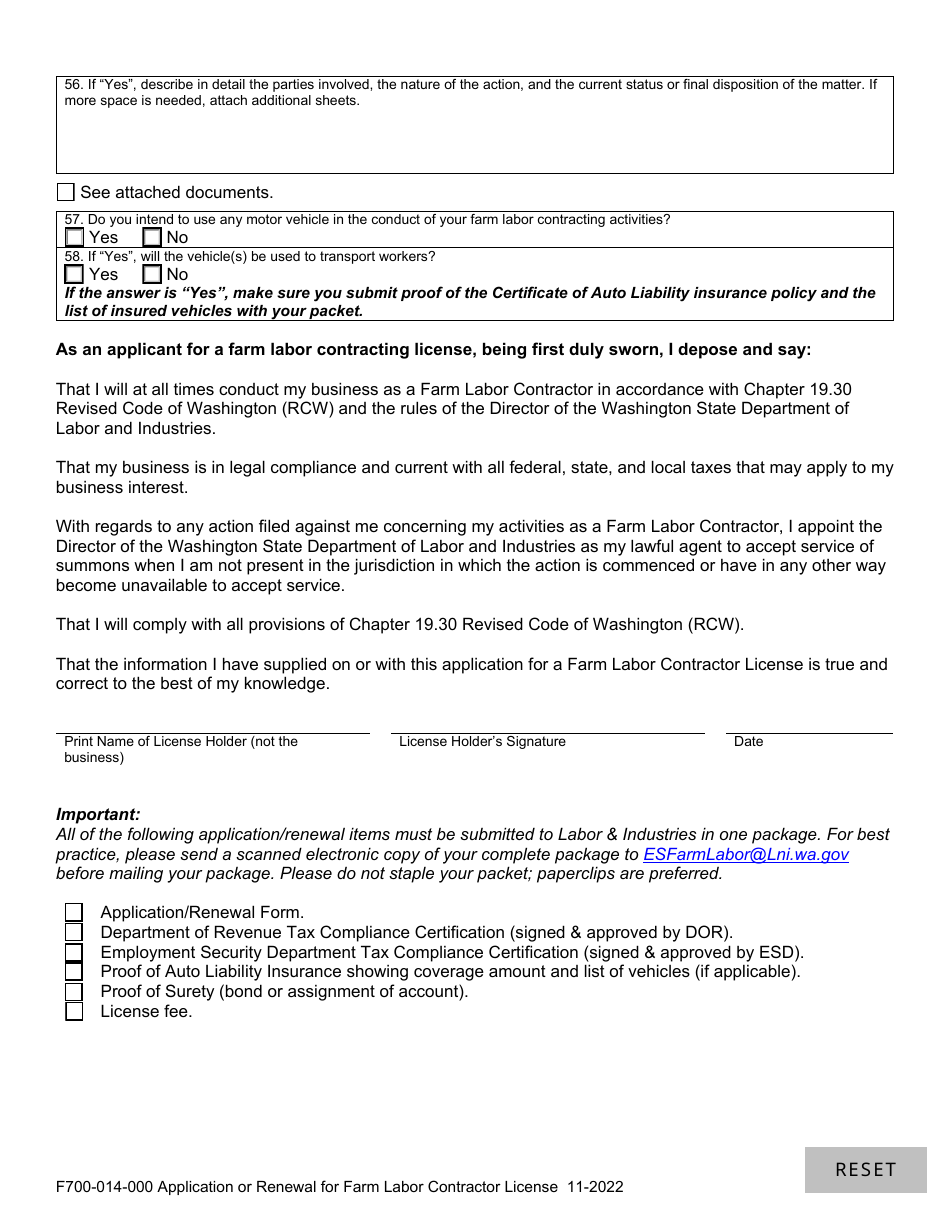 Form F700-014-000 Application or Renewal for Farm Labor Contractor License - Washington, Page 3