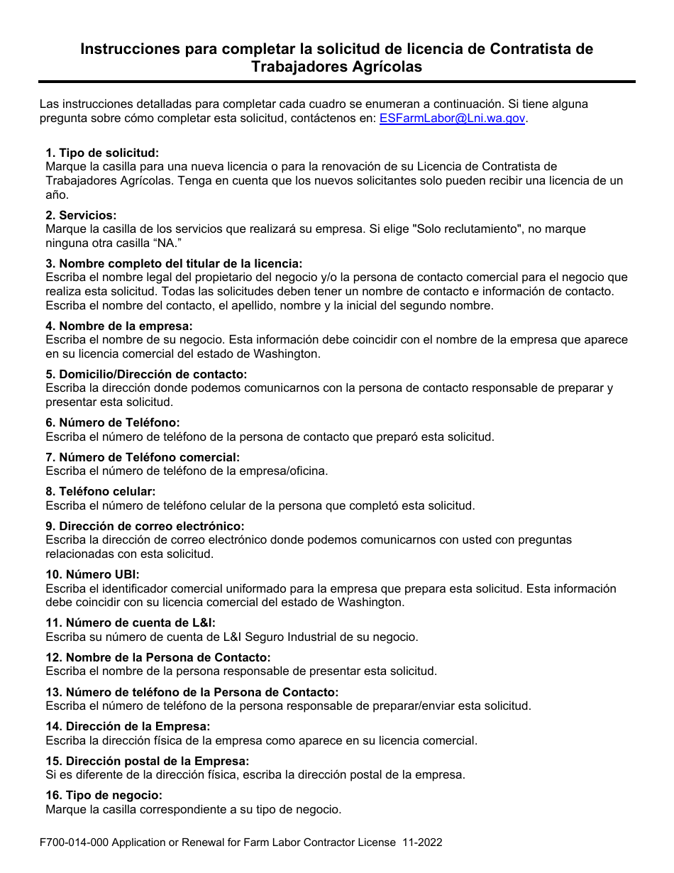 Form F700-014-000 Application or Renewal for Farm Labor Contractor License - Washington, Page 6