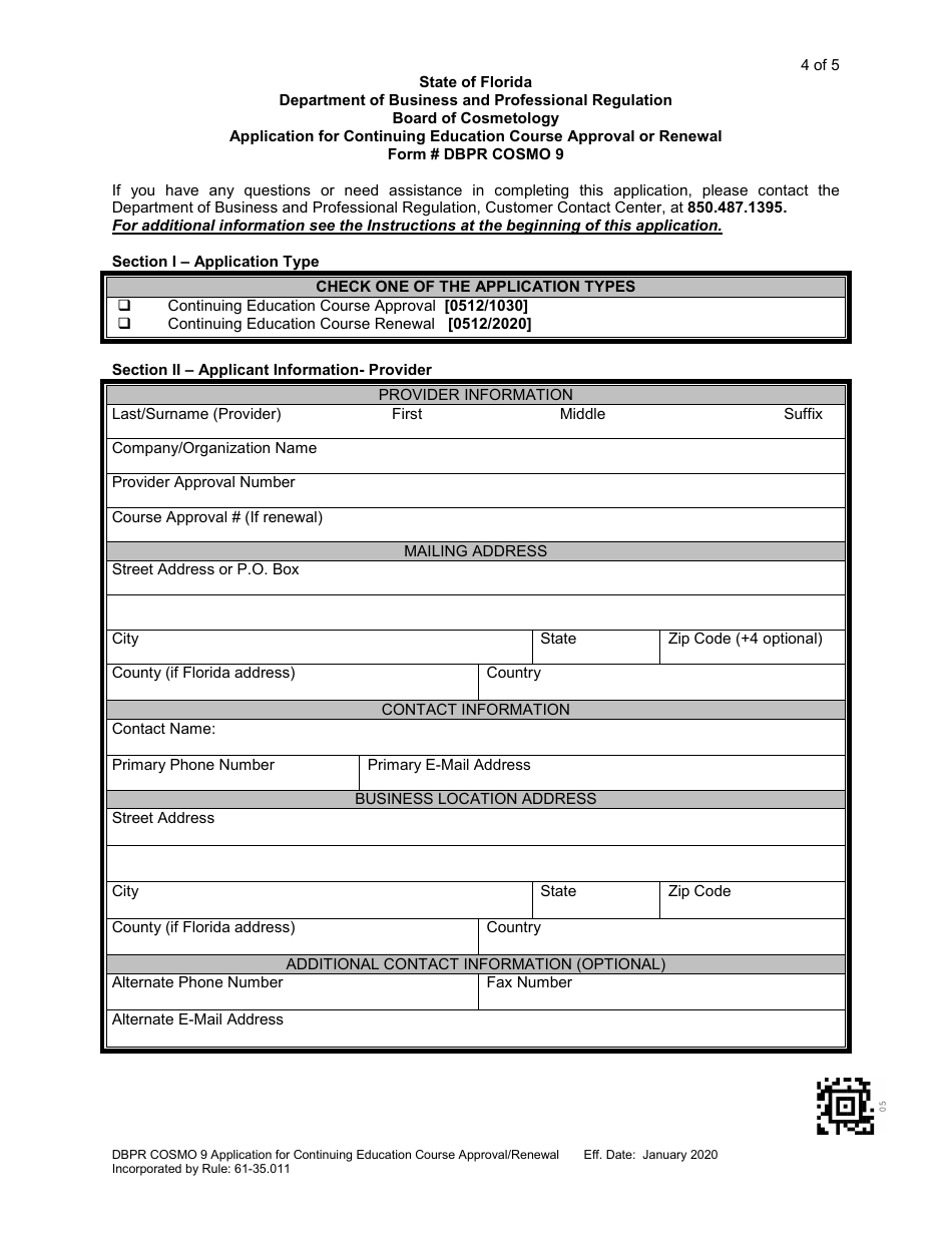 Form DBPR COSMO9 Application for Continuing Education Course Approval or Renewal - Florida, Page 4