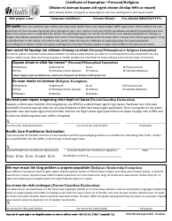 Document preview: DOH Form 348-106 Certificate of Exemption - Washington (English/Chuukese)