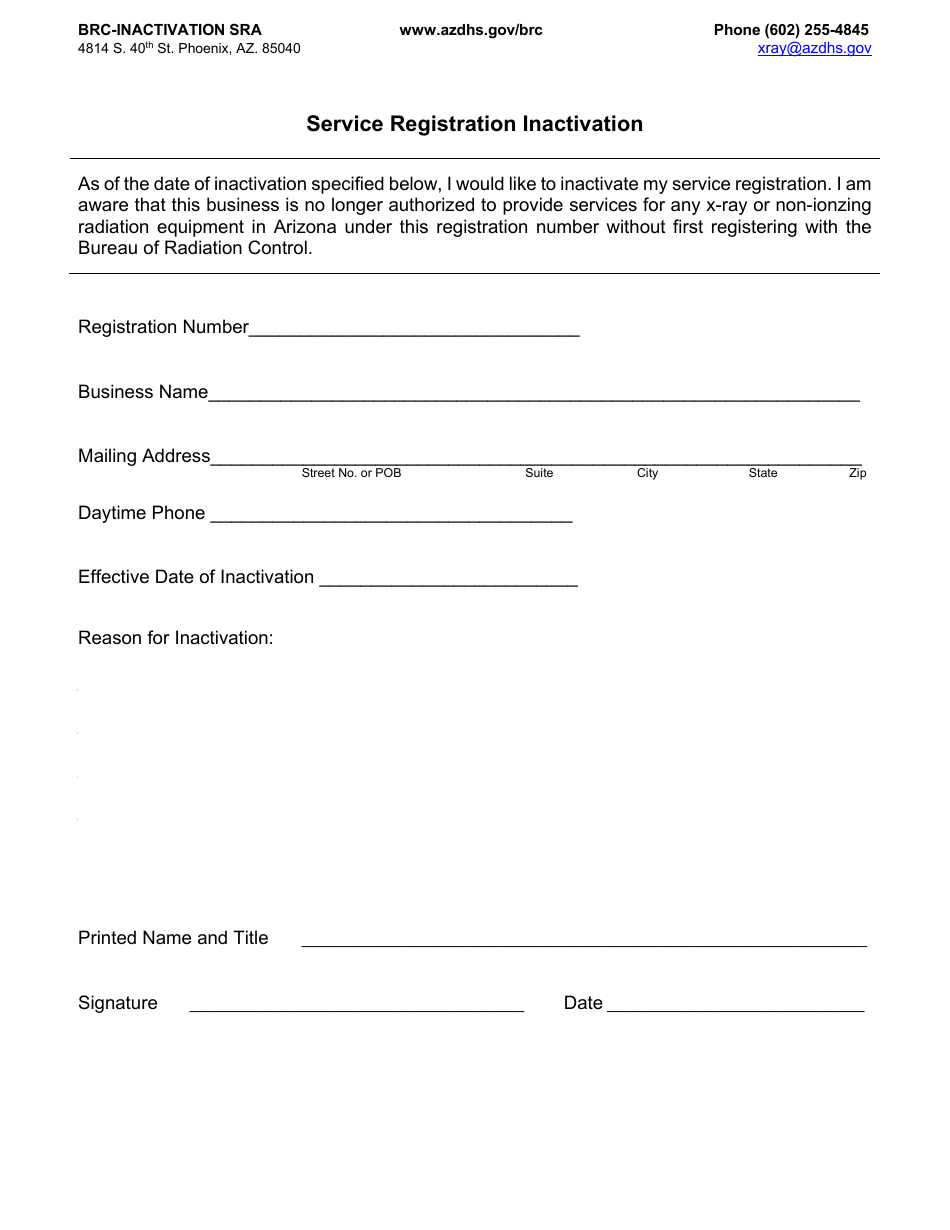 Service Registration Inactivation - Arizona, Page 1