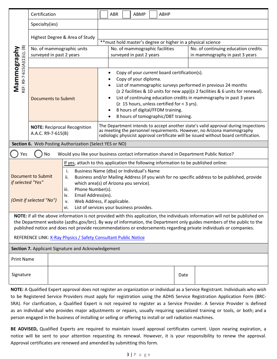 Form BRC-QE Qualified Expert Approval Application - Arizona, Page 3