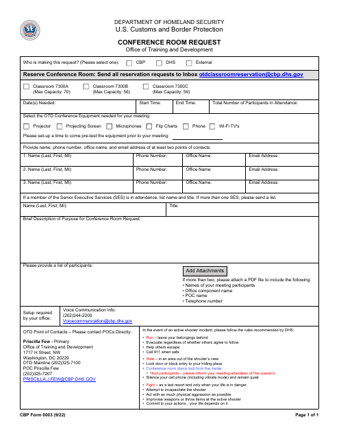 CBP Form 0003  Printable Pdf