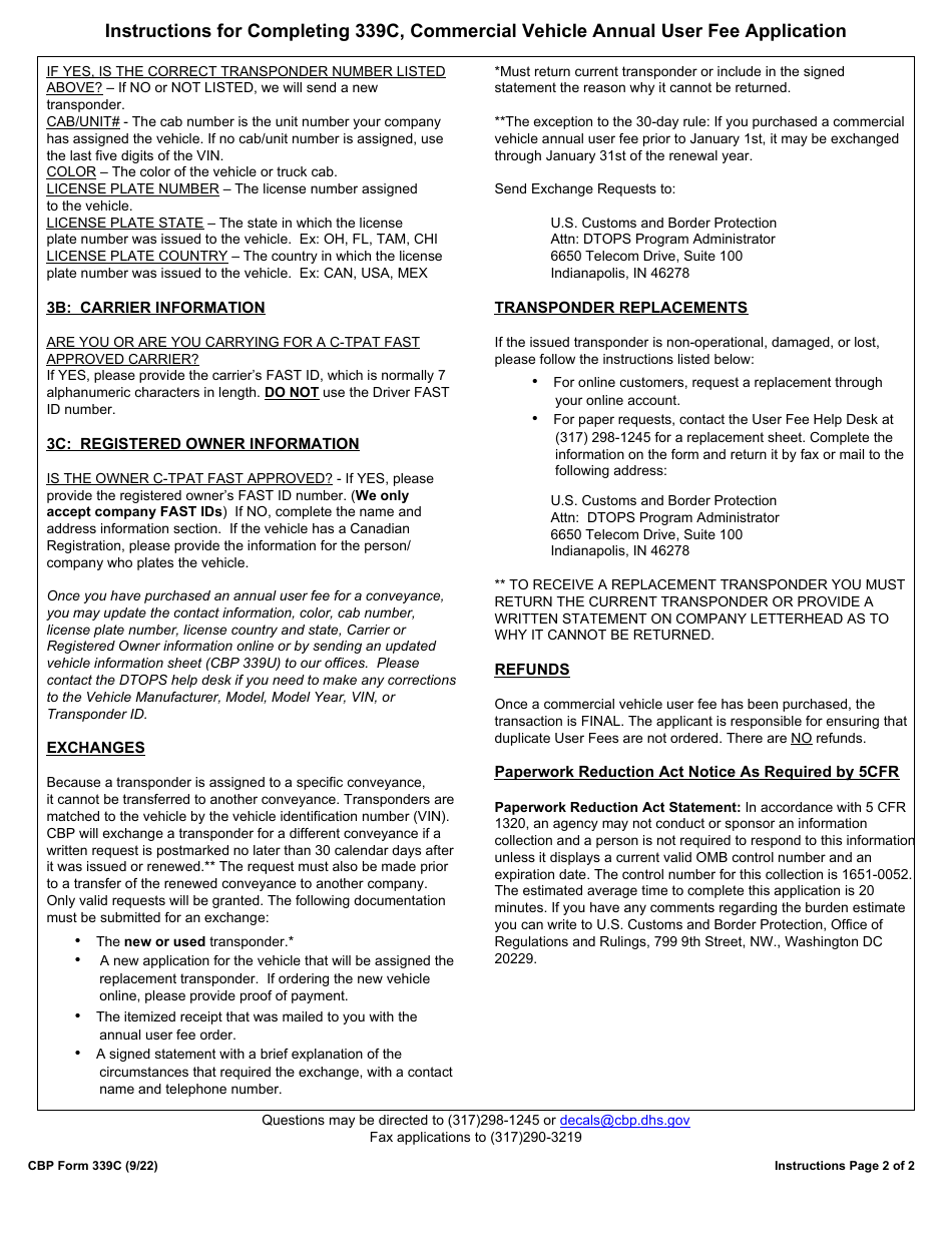 CBP Form 339C Vehicle Application, Page 5