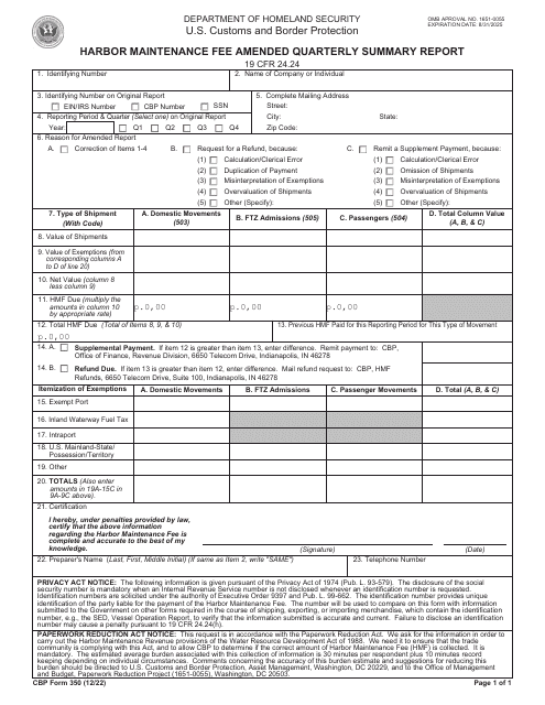 CBP Form 350  Printable Pdf