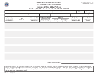 Document preview: CBP Form 1302 Inward Cargo Declaration