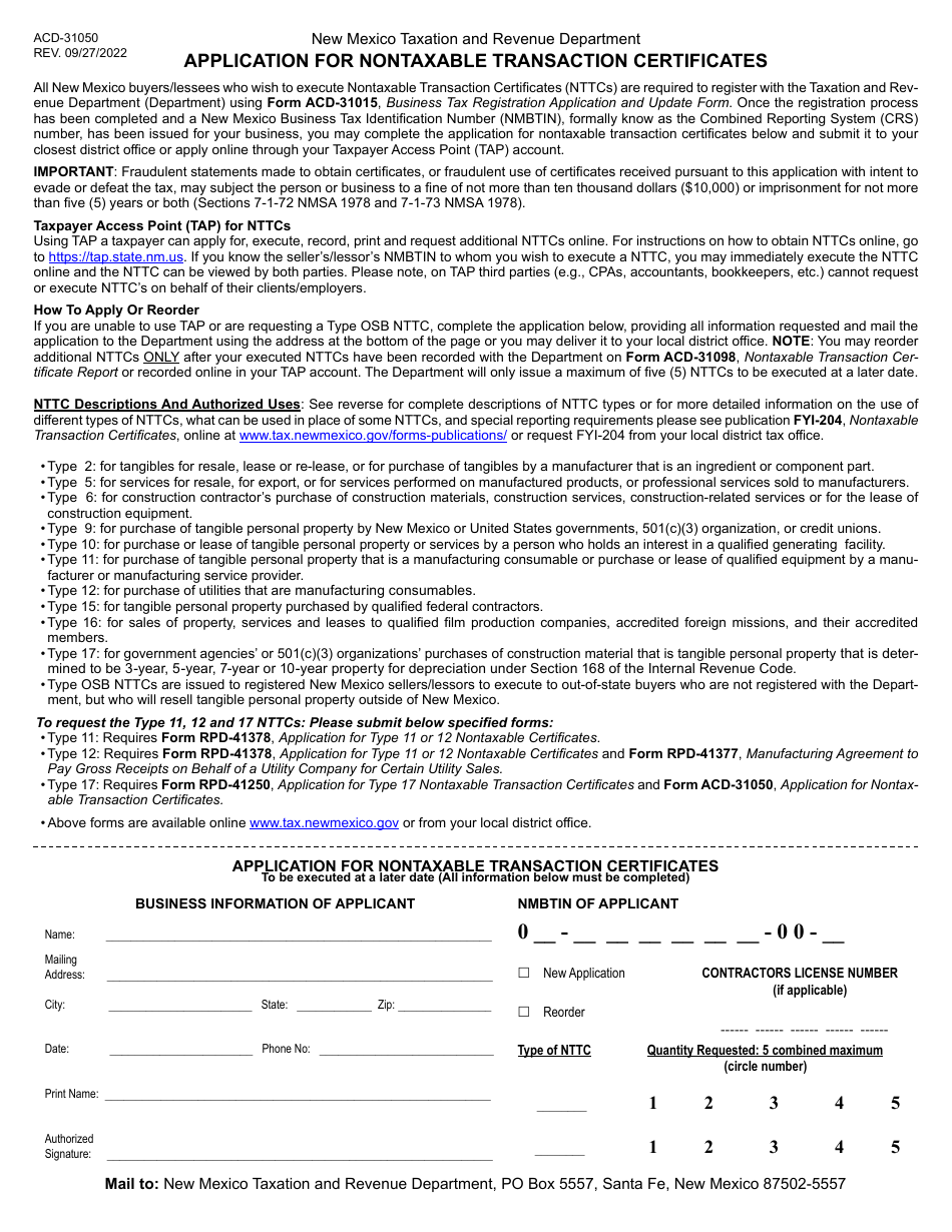 Form Acd 31050 Fill Out Sign Online And Download Printable Pdf New Mexico Templateroller 5736