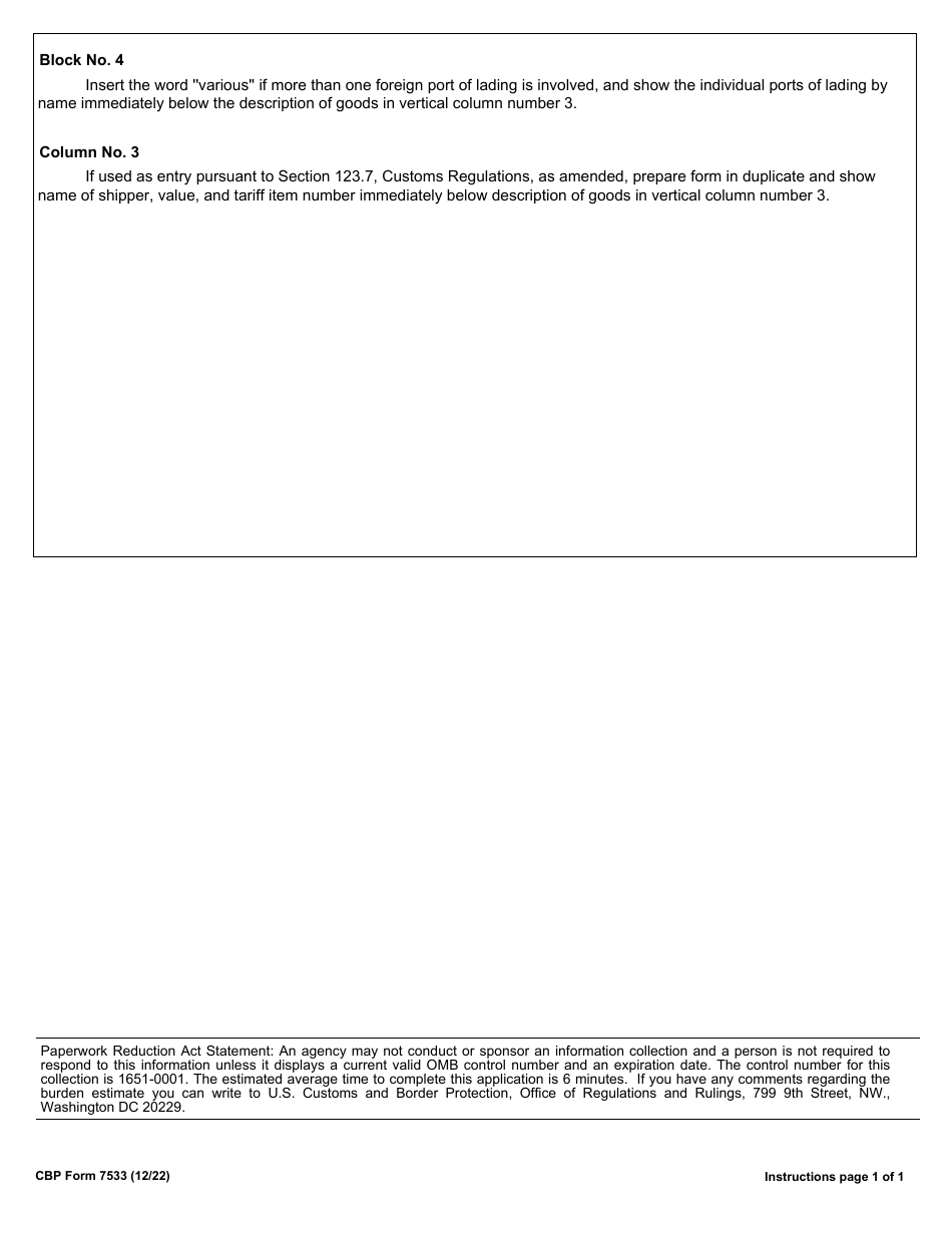 CBP Form 7533 Download Fillable PDF Or Fill Online Inward Cargo ...