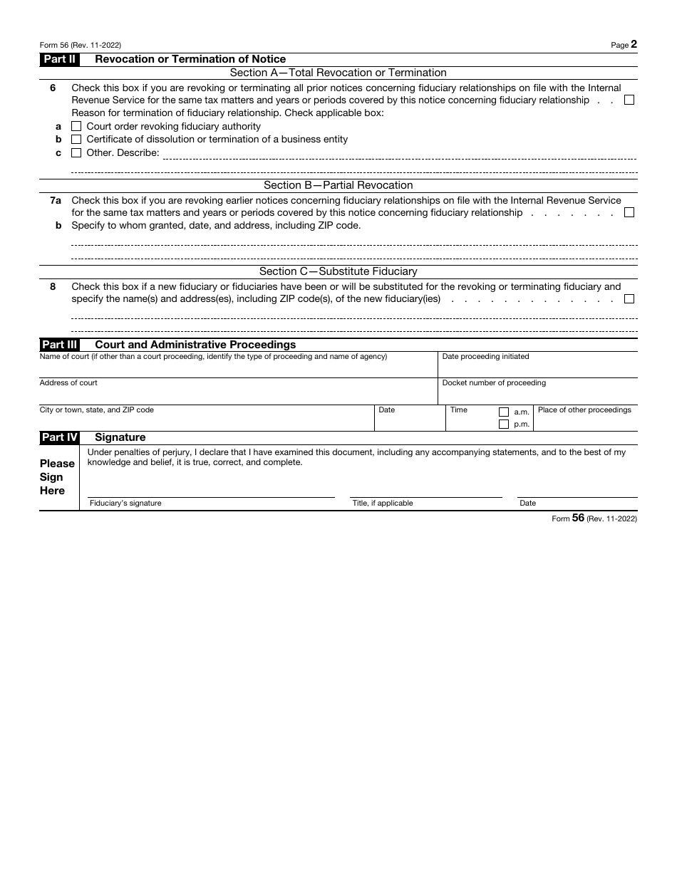 Irs Form 56 Download Fillable Pdf Or Fill Online Notice Concerning Fiduciary Relationship 2017