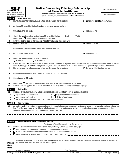 IRS Form 56-F  Printable Pdf