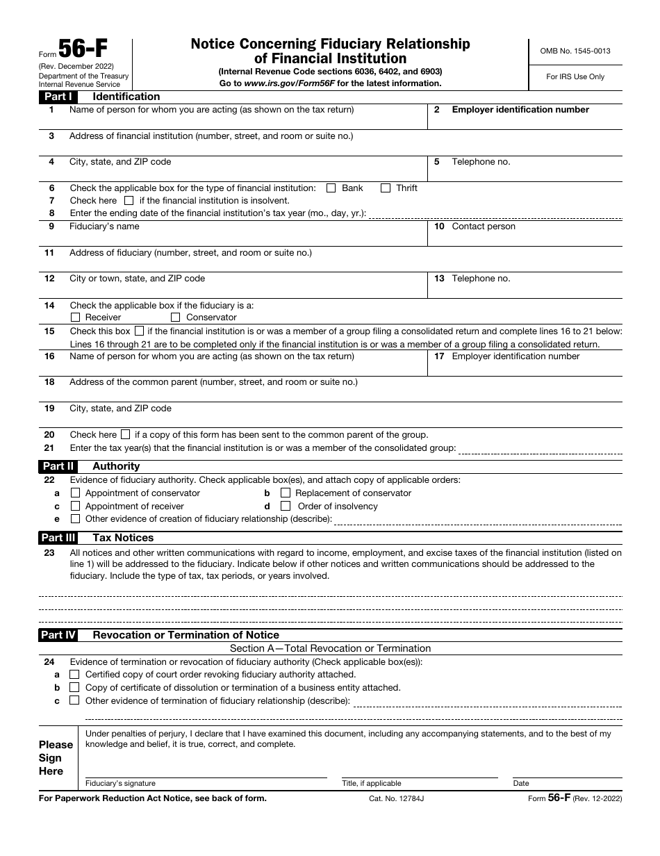 IRS Form 56-F Download Fillable PDF or Fill Online Notice Concerning ...