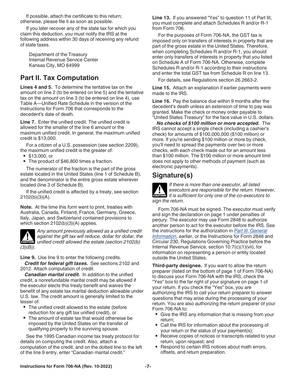 Instructions for IRS Form 706-NA United States Estate (And Generation-Skipping Transfer) Tax Return Estate of Nonresident Not a Citizen of the United States, Page 7