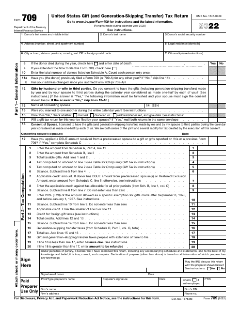 IRS Form 709 2022 Printable Pdf
