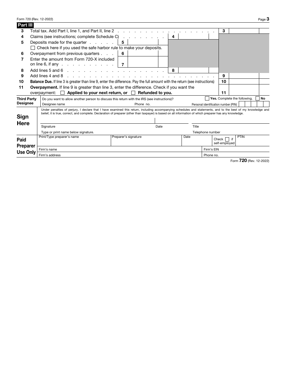 IRS Form 720 Quarterly Federal Excise Tax Return, Page 3
