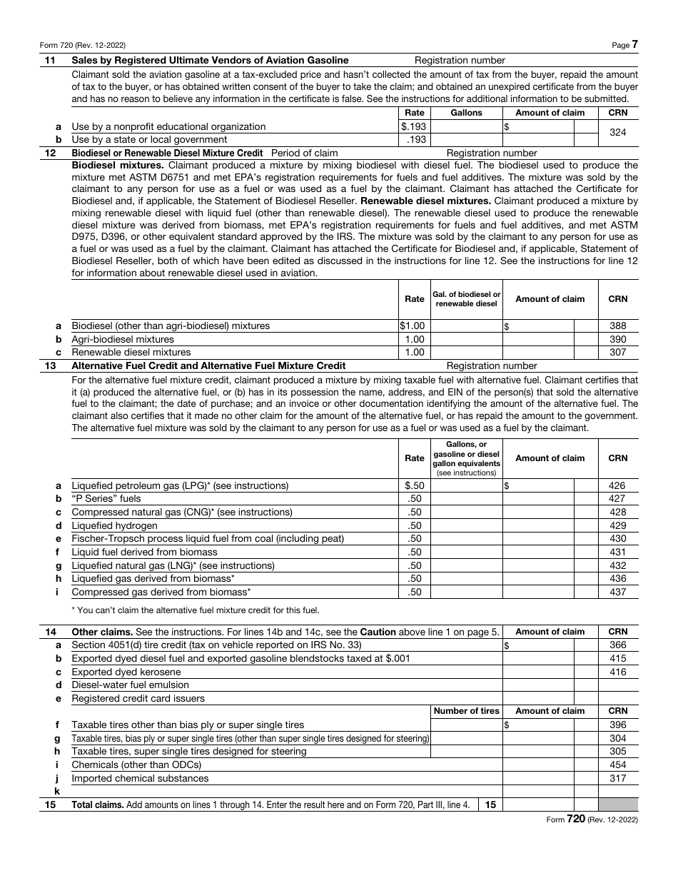 IRS Form 720 Quarterly Federal Excise Tax Return, Page 7