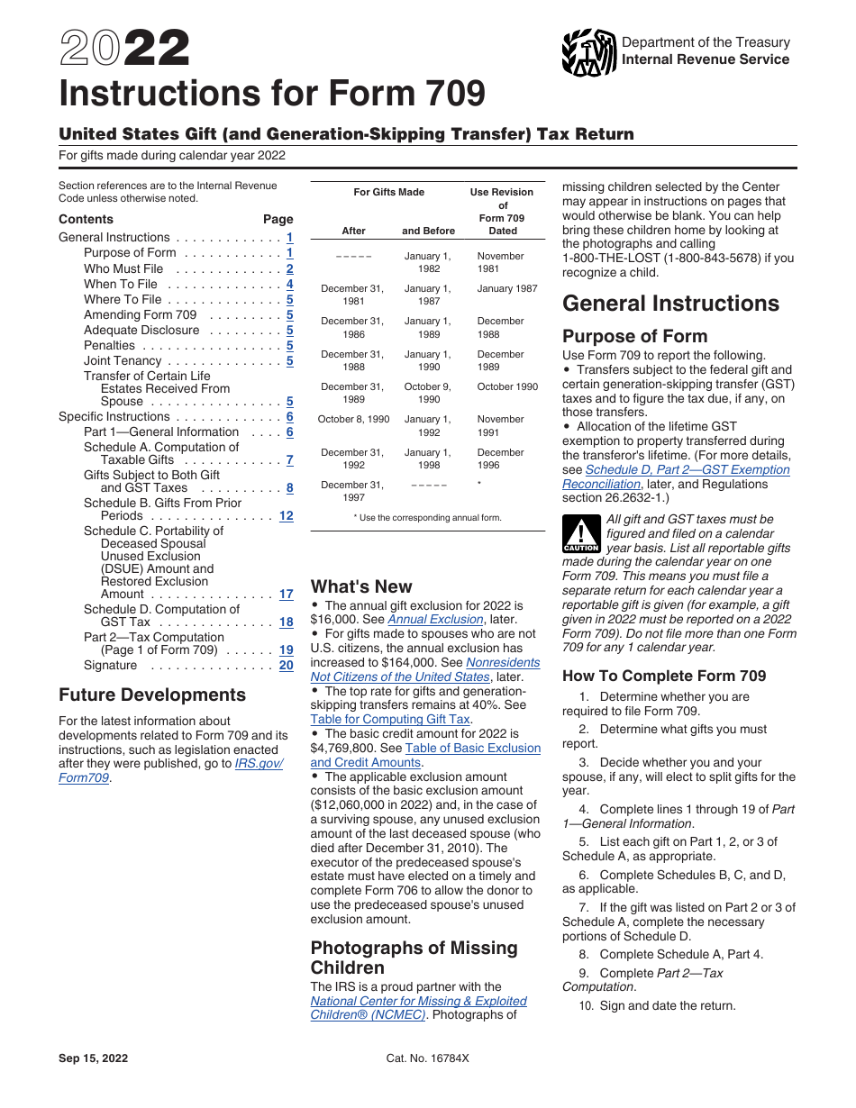 Download Instructions for IRS Form 709 United States Gift (And