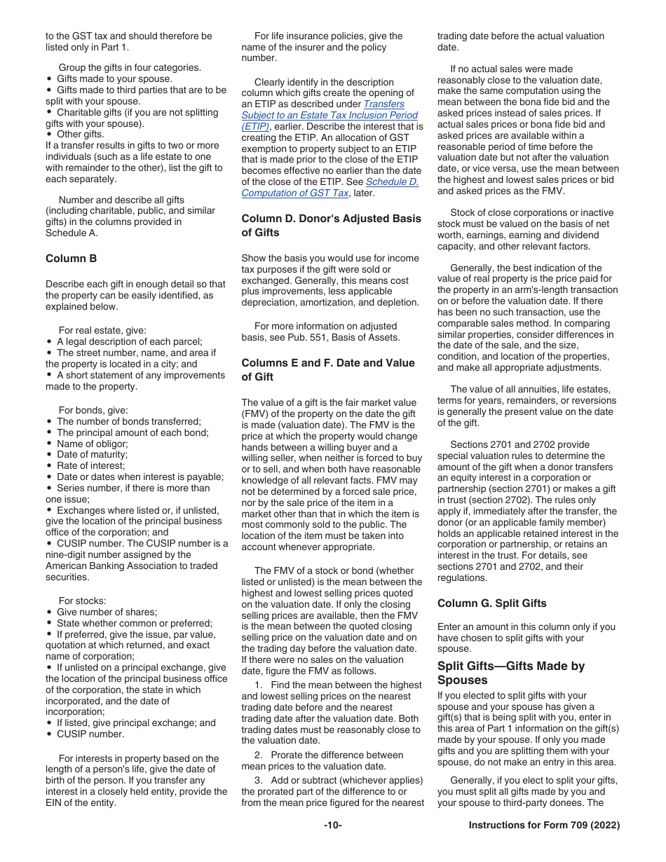 Instructions for IRS Form 709 United States Gift (And Generation-Skipping Transfer) Tax Return, Page 10