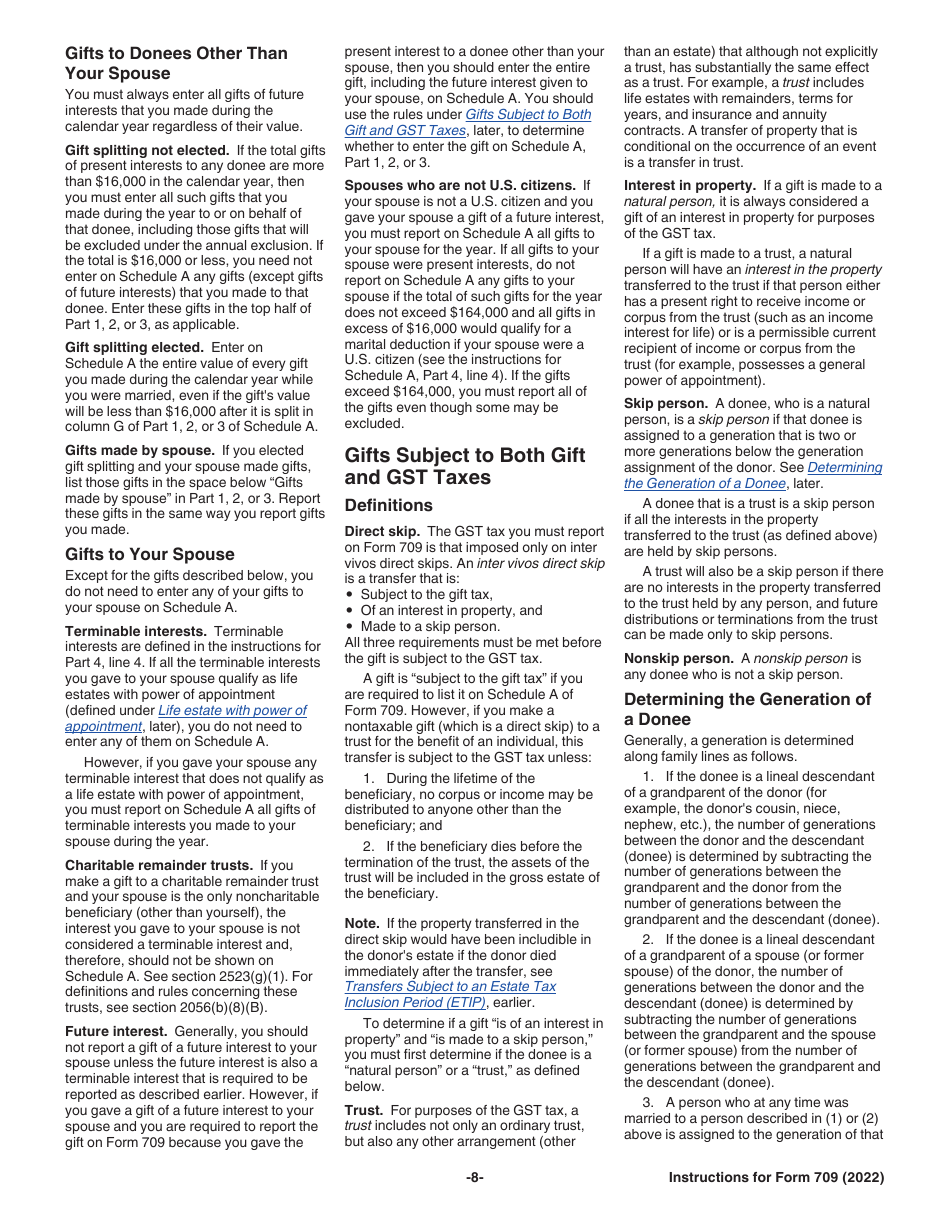 Instructions for IRS Form 709 United States Gift (And Generation-Skipping Transfer) Tax Return, Page 8