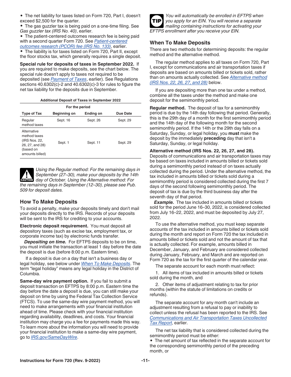 Instructions for IRS Form 720 Quarterly Federal Excise Tax Return, Page 11